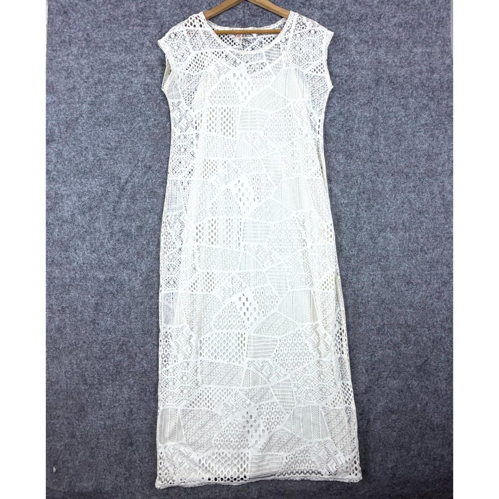 Route 66 Maxi Crochet Dress Womens Medium Cream Angelcore Open Knit Beachy